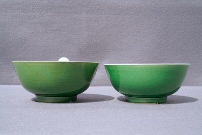 A pair of Chinese monochrome green bowls, Kangxi